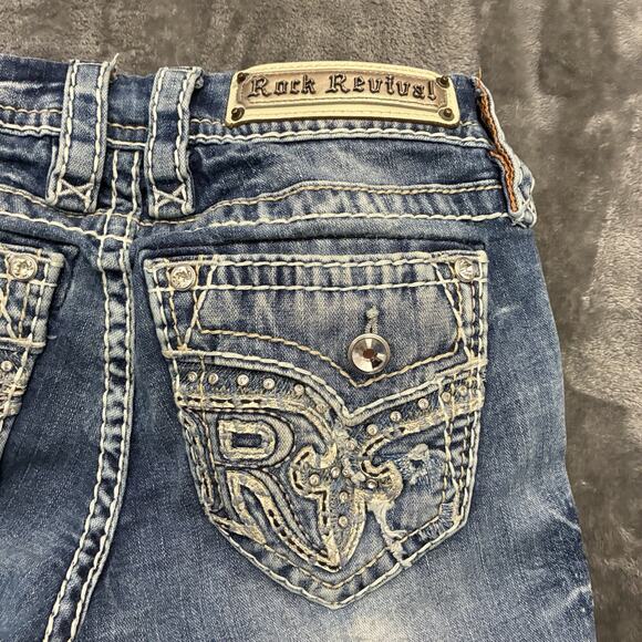 Rock Revival Jeans Women’s 25 Blue Destroyed SUNDEE "R" Flap Ankle Skinny - Picture 5 of 12